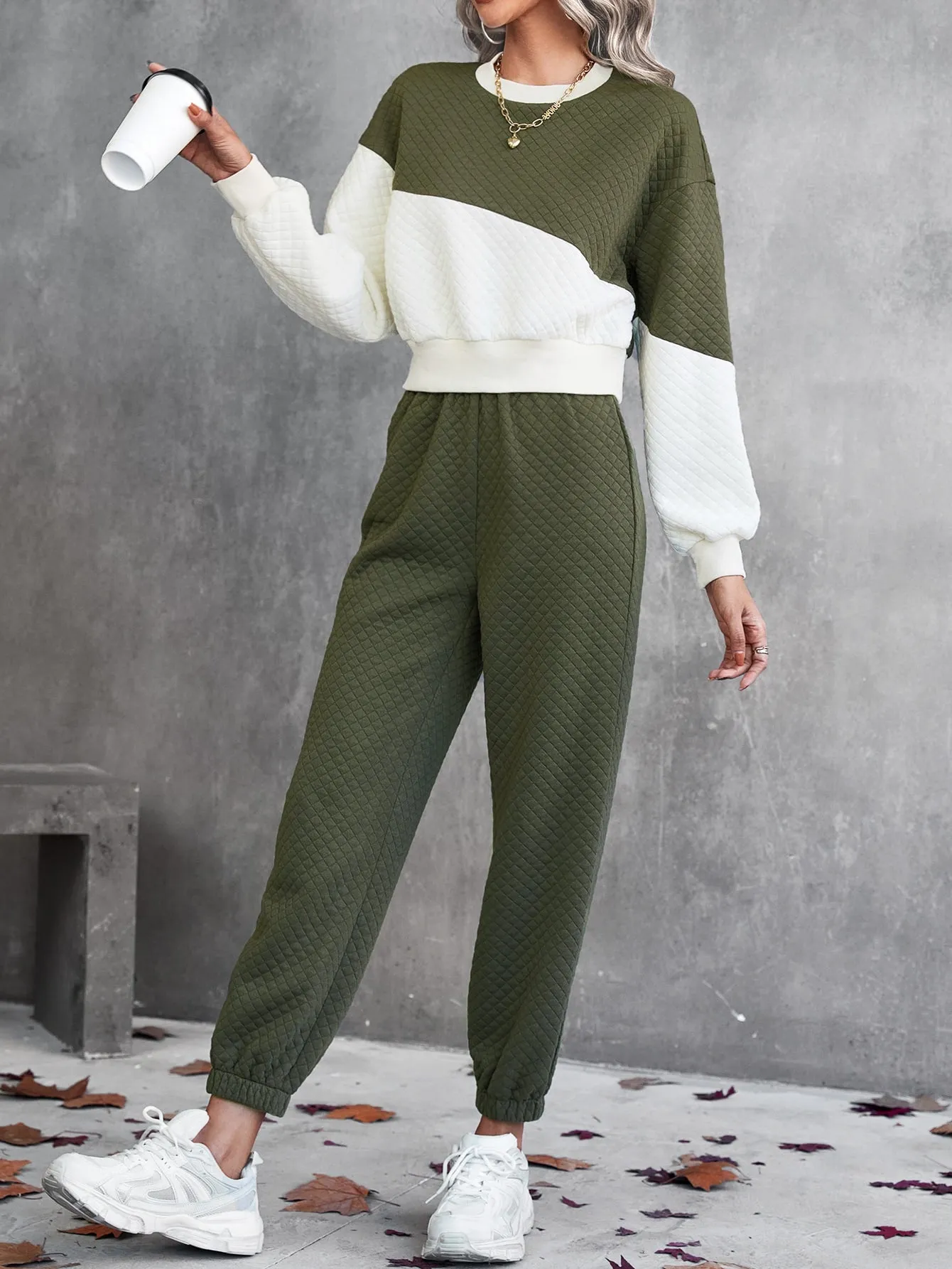 Two Tone Drop Shoulder Sweatshirt & Sweatpants