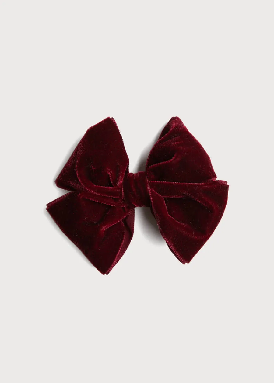 Velvet Big-Bow Clip in Burgundy