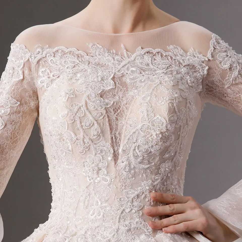 Vintage style lace ballgown with beaded crystals.