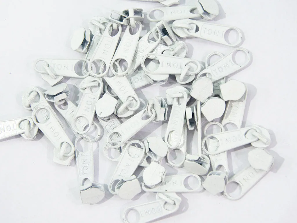 White Metal Zipper Sliders / Pull Tabs