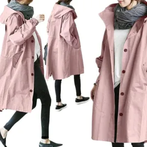 Women's Warm Raincoat with Large Buttons | Ideal for Autumn/Winter