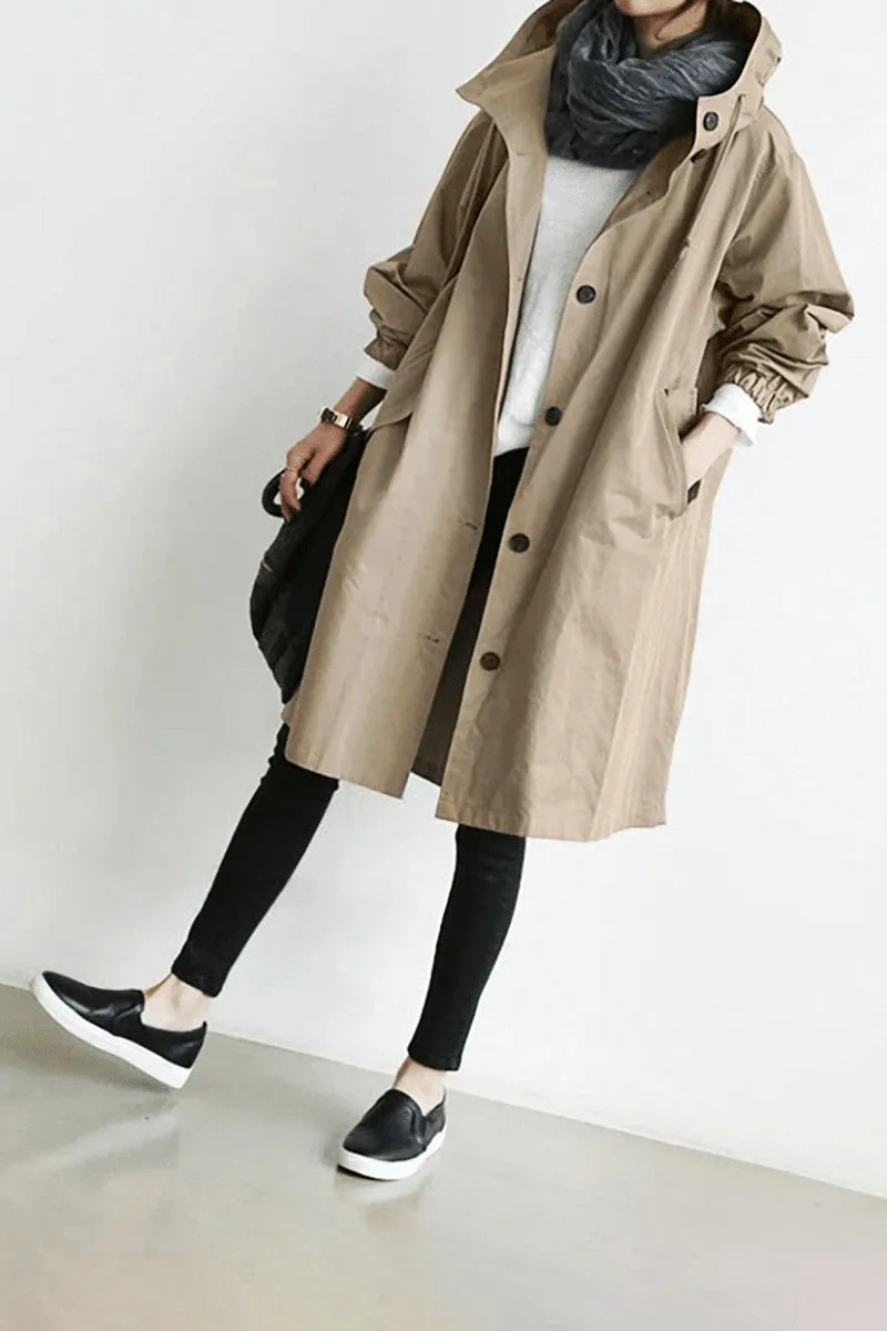 Women's Warm Raincoat with Large Buttons | Ideal for Autumn/Winter