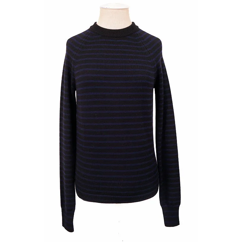 XS NEW $690 SAINT LAURENT Men's Black Blue Stripe WOOL KNIT Long Sleeve SWEATER