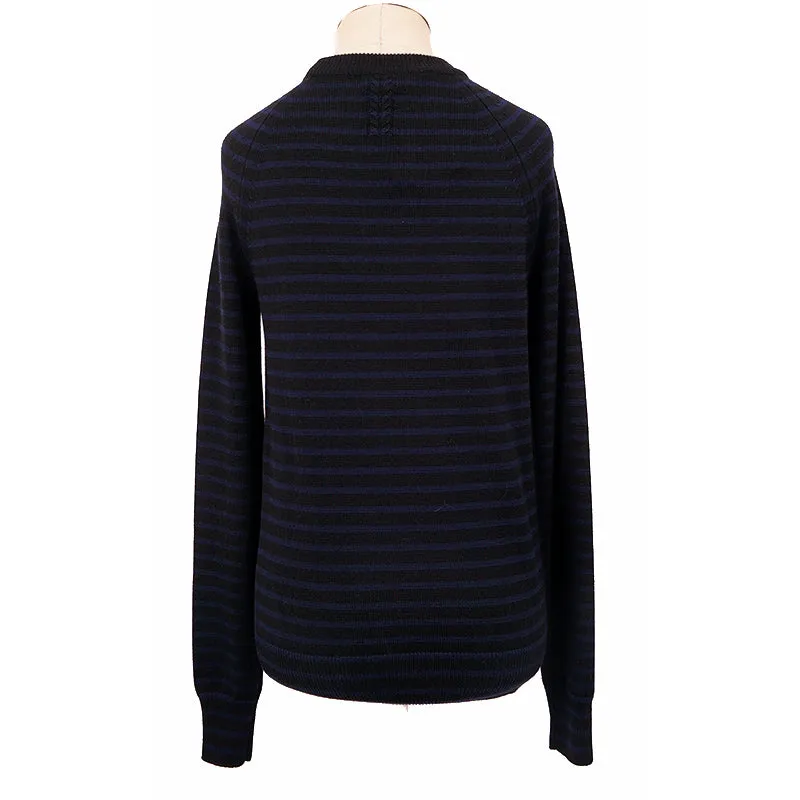 XS NEW $690 SAINT LAURENT Men's Black Blue Stripe WOOL KNIT Long Sleeve SWEATER