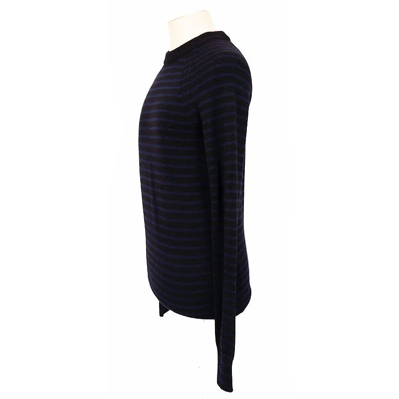 XS NEW $690 SAINT LAURENT Men's Black Blue Stripe WOOL KNIT Long Sleeve SWEATER