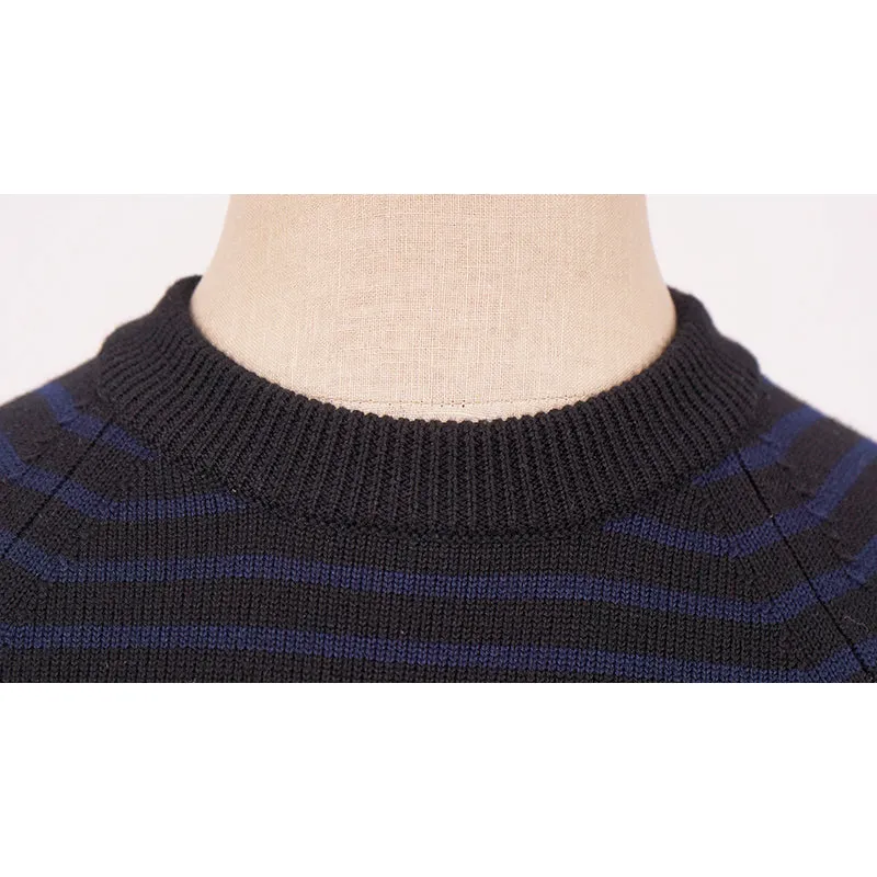 XS NEW $690 SAINT LAURENT Men's Black Blue Stripe WOOL KNIT Long Sleeve SWEATER