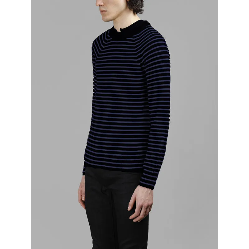 XS NEW $690 SAINT LAURENT Men's Black Blue Stripe WOOL KNIT Long Sleeve SWEATER