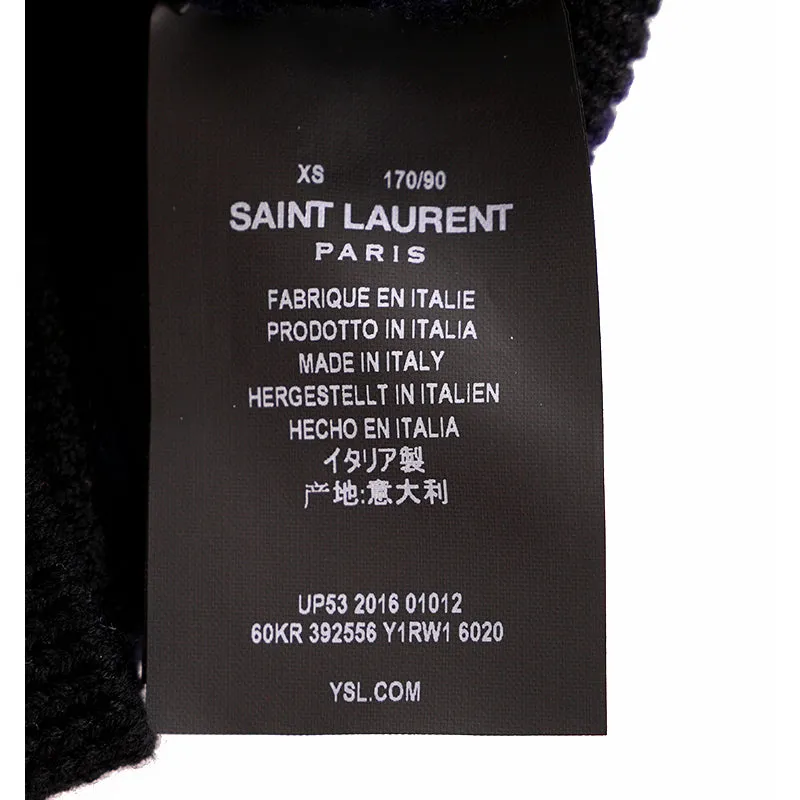 XS NEW $690 SAINT LAURENT Men's Black Blue Stripe WOOL KNIT Long Sleeve SWEATER